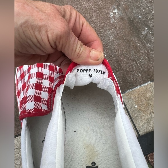 Mudd Womens  10 Poppy-197L Slip On Flats Checkered Comfort White Red Canvas - Picture 4 of 8